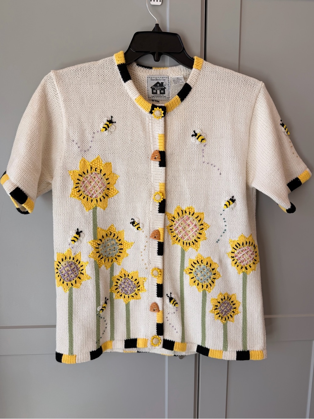 Storybook Knits Sunflower Bumble Bee Cardigan Sweater Cottagecore M